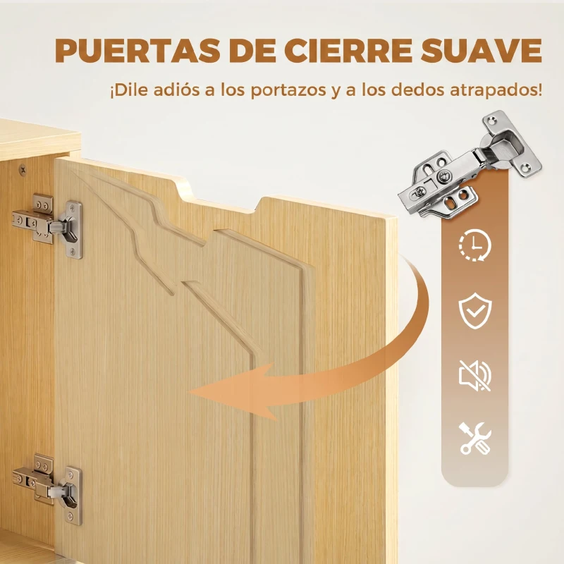 HOMCOM Cajonera de Oficina con 5 Cajones Ruedas y Armario con Cierre Suave Soporte para Impresora Natural