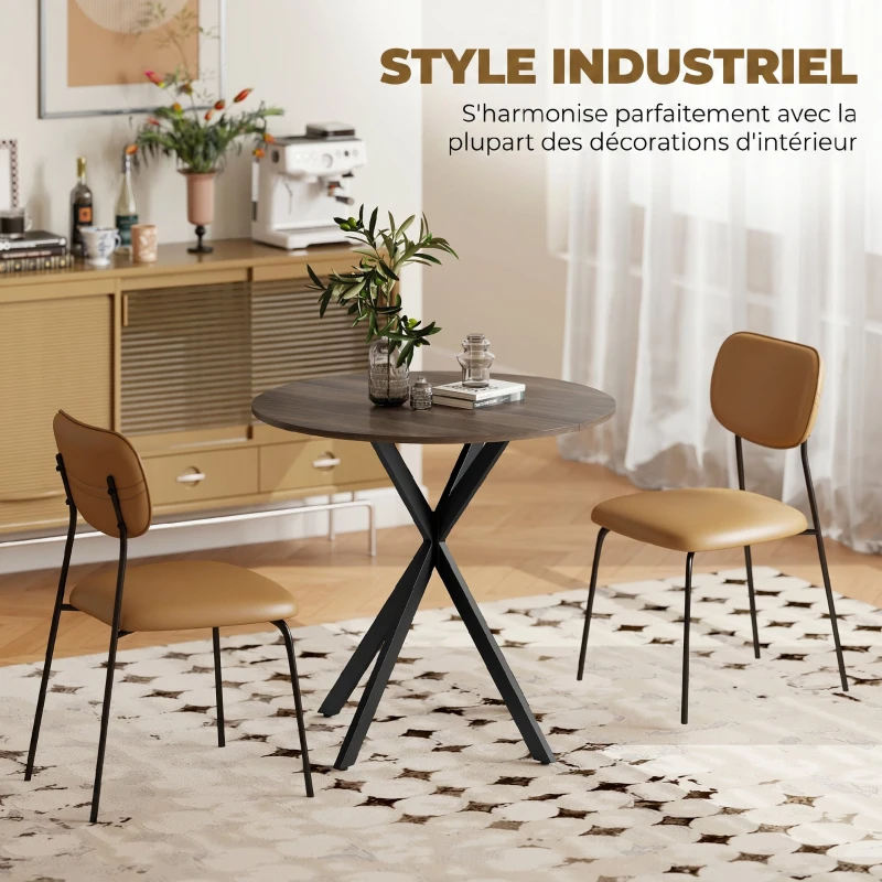 HOMCOM Table à manger ronde pour 2 personnes avec plateau aspect bois et piètement croisé en acier, marron