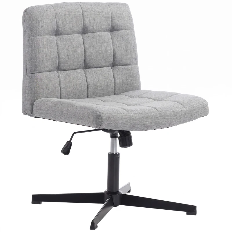 HOMCOM Armless Office Chair, Cross Legged Linen Computer Desk Vanity Chair with Wide Seat, Rocking Function, Grey
