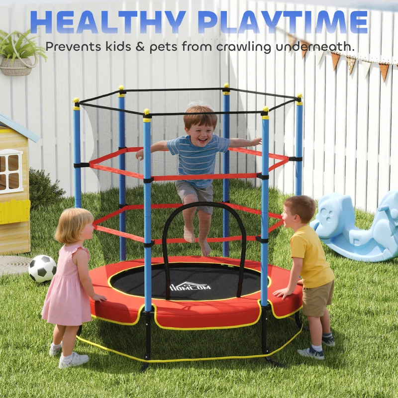 HOMCOM Trampoline Enfant Ø 1,75 × 1,90H m Filet de sécurité Porte zipée Couvre-Ressorts 6 poteaux rembourrés Noir Rouge Bleu