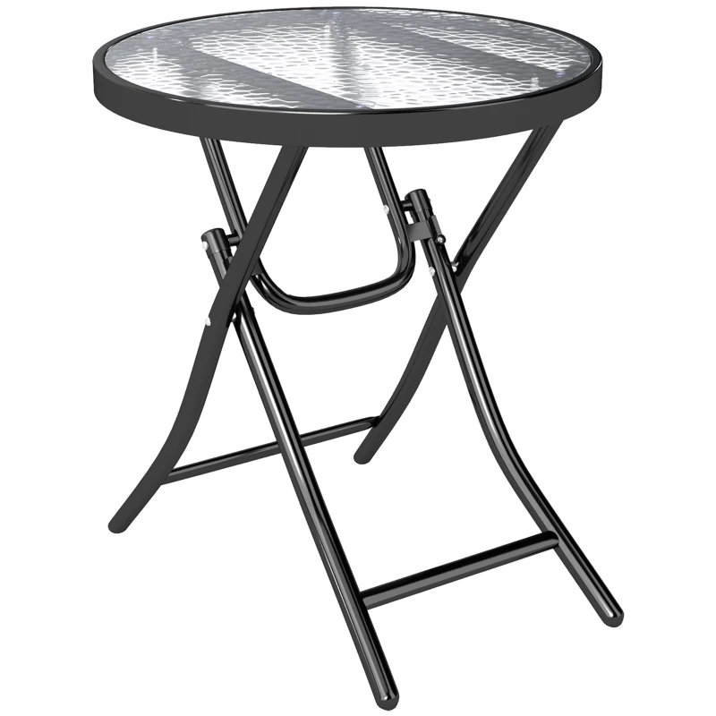 Outsunny Table d'Appoint Ronde Ø 45 x 50 cm, Table Basse de Jardin Pliable en Métal, Plateau en Verre Trempé, Noir