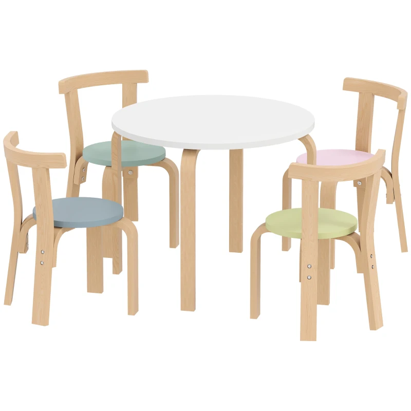 AIYAPLAY 5-teiliges Kindertisch- und Stuhlset, leichtes Massivholz, Bunt