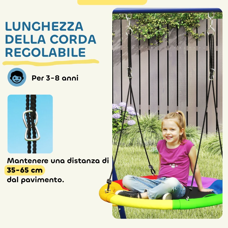 AIYAPLAY Gioco per Bambini 3-8 Anni con 3 Altalene, Scala a Corda e Canestro Basket, in Acciaio, PE e PP, 3.5x1.8x2 m