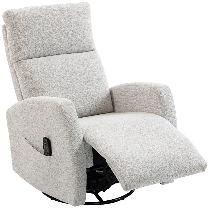 HOMCOM Fauteuil inclinable de massage et chauffage, fauteuil de relaxation en chenille, dossier réglable, pivotant 360°, crème