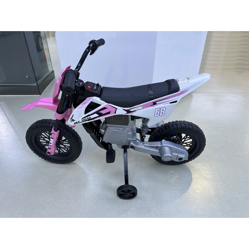 AIYAPLAY Kids Electric Motorcycle, 12V Ride On Motorbike with Training Wheels, Soft Start, Suspension, Music for 3–6 Years, Pink