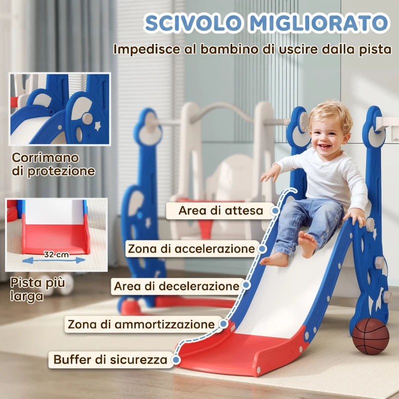AIYAPLAY Scivolo per Bambini 4 in 1 con Altalena, Scaletta da Arrampicata e Cestino da Basket, 18-48 Mesi, Blu scuro