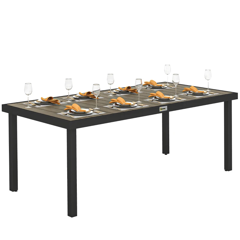 Outsunny Table de jardin rectangulaire pour 8 personnes en aluminium table de salle à manger extétieur plateau PE à lattes