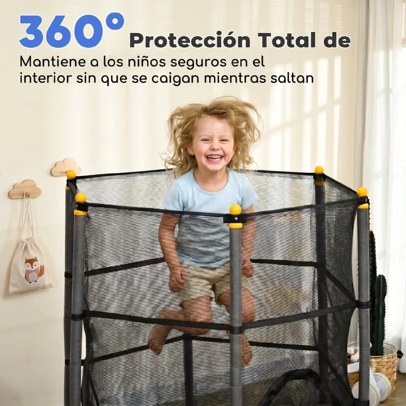 HOMCOM Trampolín para Niños de +3 Años Ø163 cm con Red de Seguridad y Marco de Acero Carga 50 kg para Interior y Exterior Negro