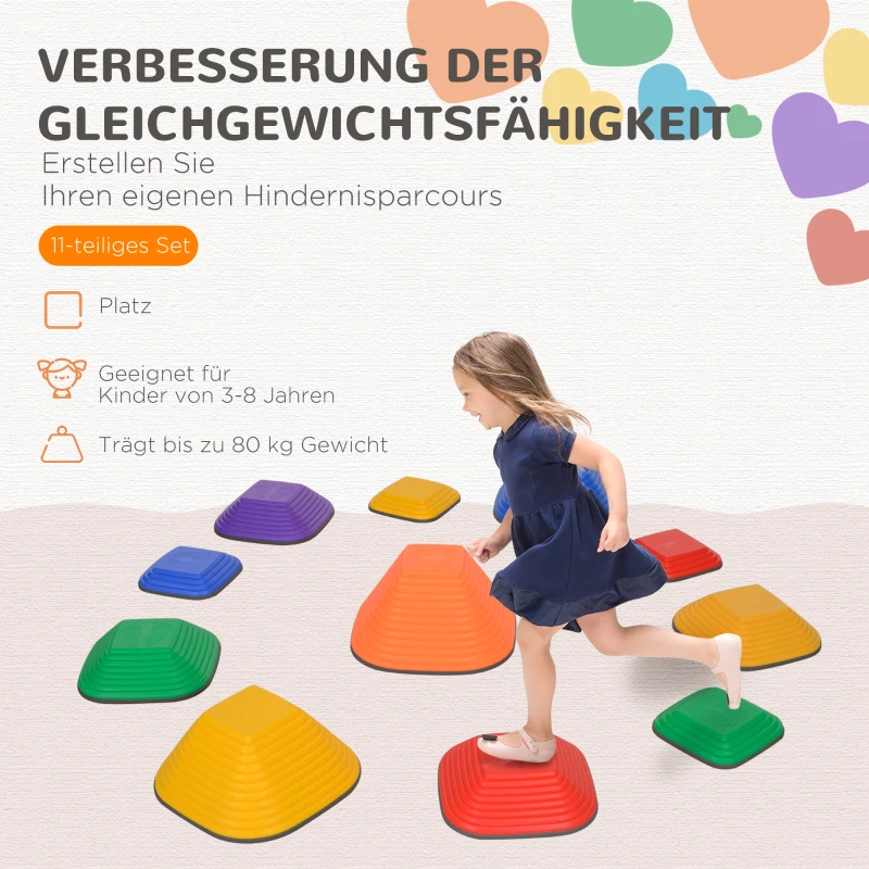 AIYAPLAY Balans-Rivierstenen voor Kinderen, 11 Delen, Antislip, Obstakelstenen voor Motorische Ontwikkeling, Kunststof, Bont
