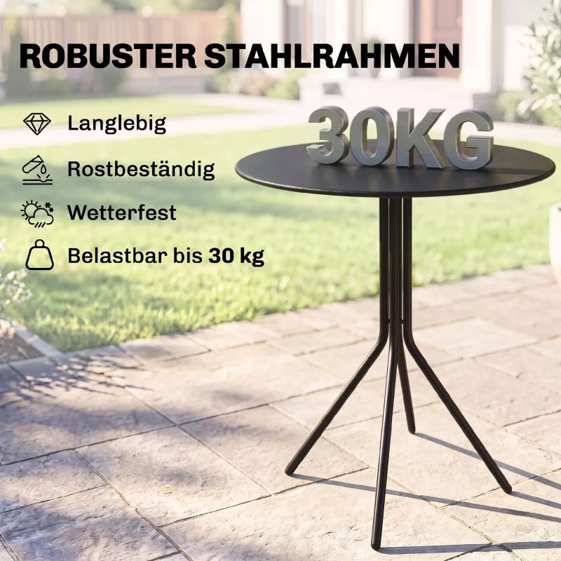 Outsunny Beistelltisch Garten Ø60 x 71 cm wetterfester Gartentisch mit Fußpolster, Rund Stahl 30kg belastbar