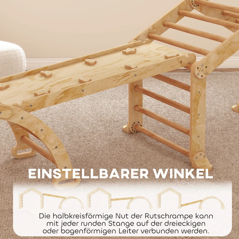 AIYAPLAY 9-in-1 indoor klimrek, helling, glijbaan, ladder, krijtbord, voor peuters, hout(m-7)