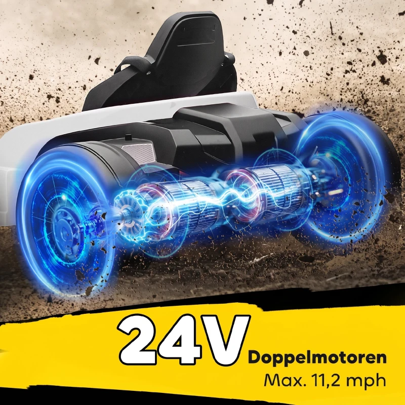 AIYAPLAY 24 V Elektro Go-Kart für Kinder Bis 18 Km/h Gokart mit Drift-Funktion, Drift-Kart mit 2 Motoren verstellbar Sitz Weiß