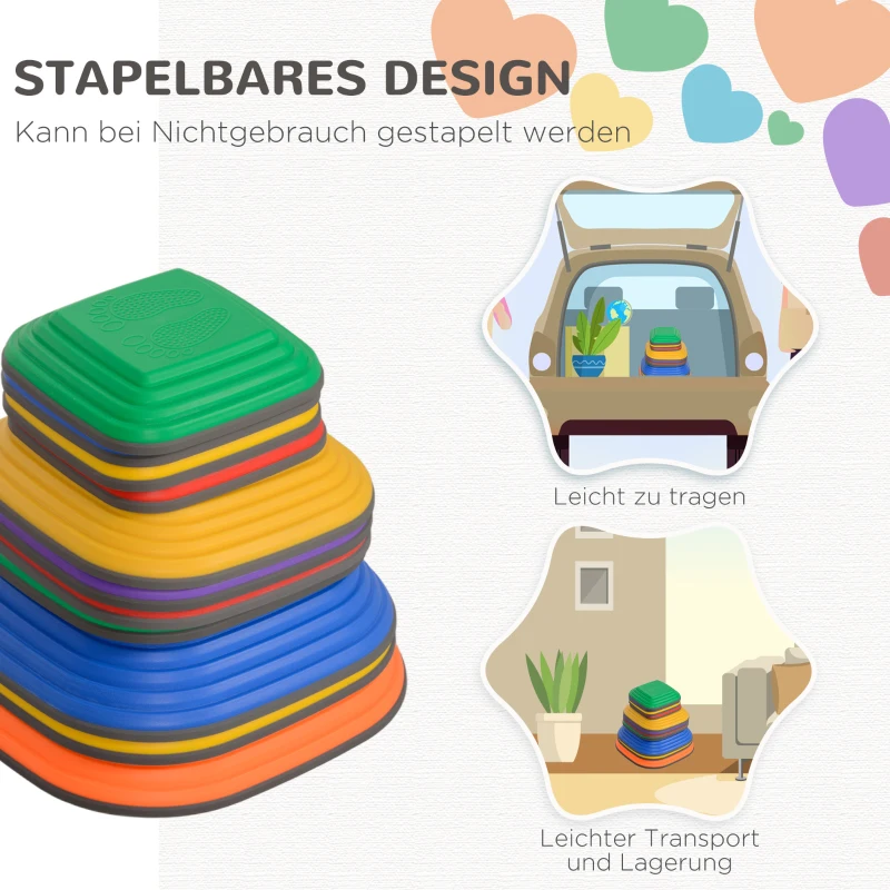 AIYAPLAY Balans-Rivierstenen voor Kinderen, 11 Delen, Antislip, Obstakelstenen voor Motorische Ontwikkeling, Kunststof, Bont