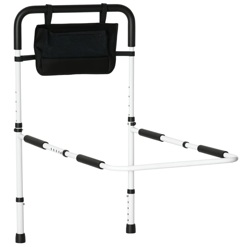 HOMCOM Barre d'appui lit sur pieds protection réglable 5 hauteurs pochette rangement 52 x 85-95 x 71-102 cm blanc noir