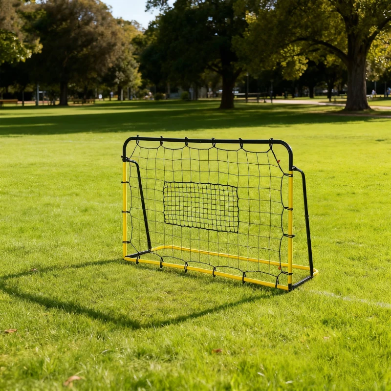 HOMCOM Filet de rebond de football, 184L x 123H cm, rebondisseur de football, 5 angles réglables de 60° à 90°,  jaune et noir