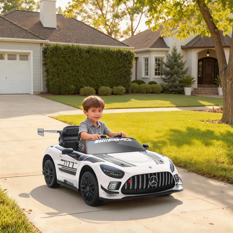 AIYAPLAY Auto Elettrica Bambini 3-8 Anni Mercedes-AMG 12V con Telecomando, Luci LED, Rotelle di Trasporto, Bianco