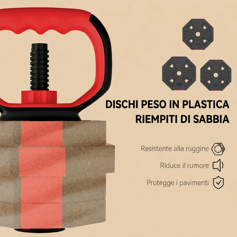 SPORTNOW Set Pesi Palestra 6 in 1 Multifunzione da 20kg Totali in Plastica e Sabbia, 125x18x18 cm, Rosso