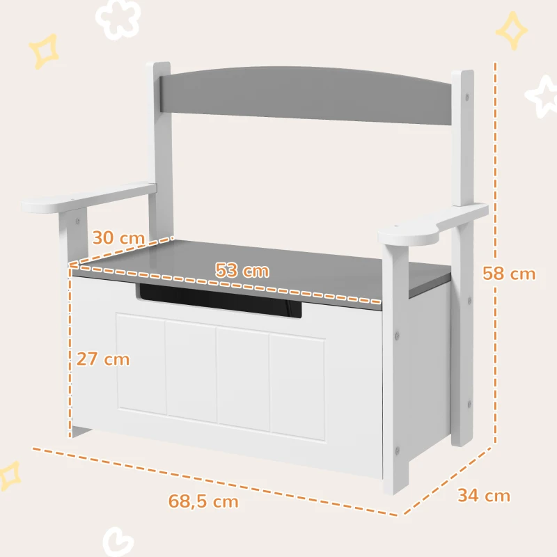 AIYAPLAY Coffre à jouets pour enfants 2 en 1 et banc avec dossier et accoudoirs - vérin pneumatique 68,5L x 34l x 58H cm