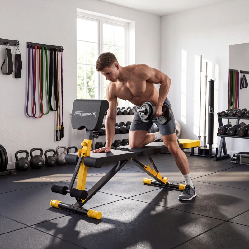 SPORTNOW Adjustable Weight Bench for Home Gym, 300kg Incline Decline Flat Foldable Bench Press with 6 Backrest Positions, Yellow