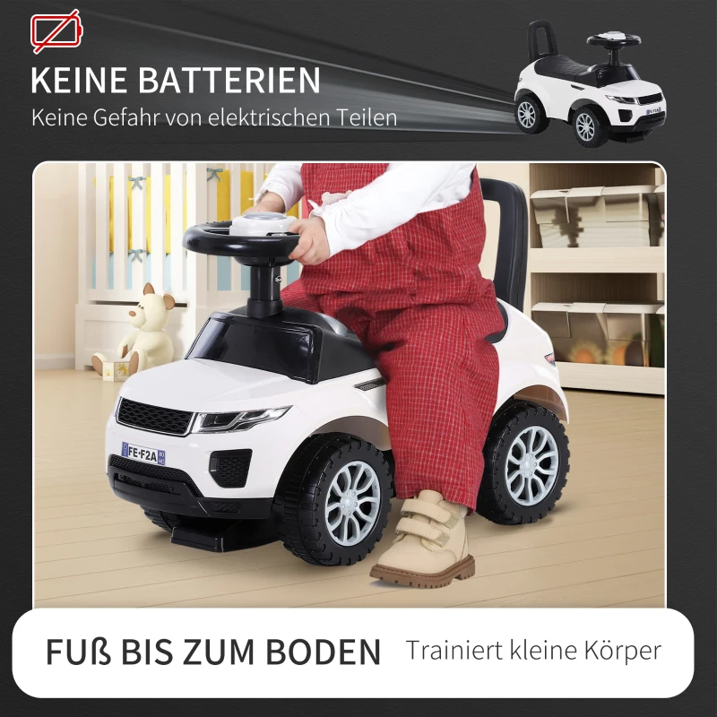 HOMCOM Kindervoertuig met claxon duwauto loopauto opbergruimte PP wit