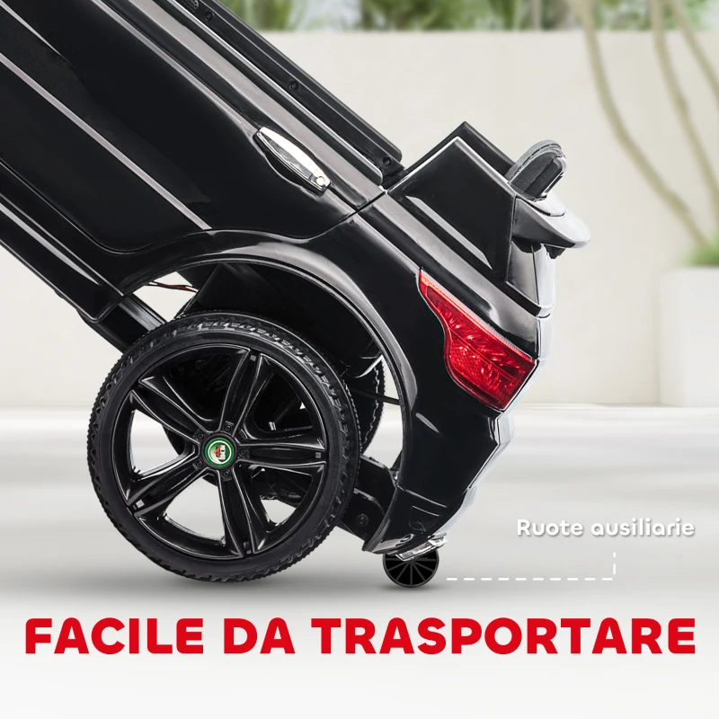 HOMCOM Macchina Elettrica per Bambini 3-6 Anni con Telecomando, Luci LED e Clacson, in PP e Metallo, 110x68x52 cm, Nero