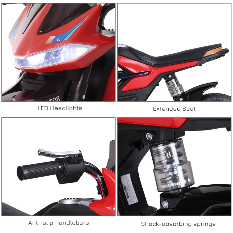 HOMCOM Kids Electric Motorbike 6V Ride On Battery Powered Motorcycle w/ Lights Music Forward Brake for 3-8 Years Old Red
