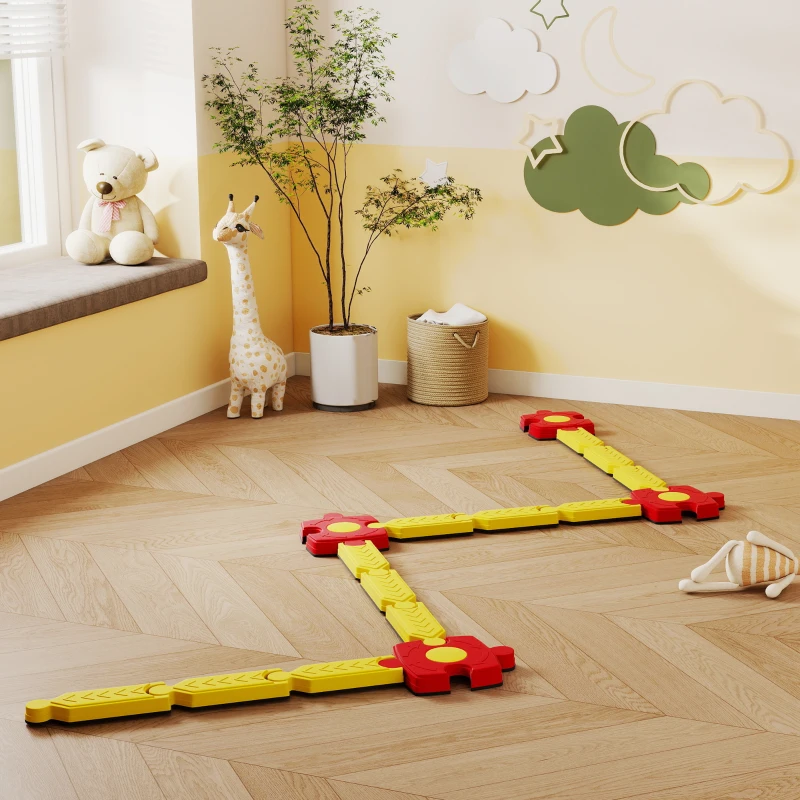 AIYAPLAY Kinder Schwebebalken-Set, frei gestaltbar, Kunststoff, flexible Teile, Gelb+Rot