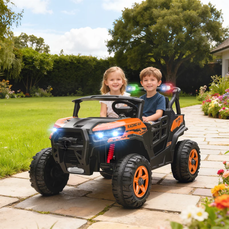 AIYAPLAY Macchina Elettrica per Bambini 3-8 Anni 24V a 2 Posti, Doppio Motore, Telecomando e Soft Start, Arancione