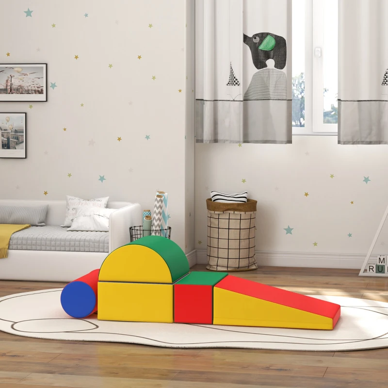 HOMCOM Set de construcții moi pentru copii de 1-3 ani, cu 5 blocuri colorate, din piele ecologică și spumă, multicolor