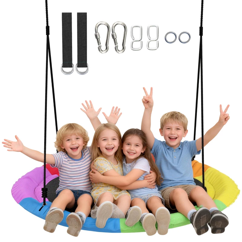 AIYAPLAY Nestschaukel Höhenverstellbar Hängeschaukel Ø 120 cm bis zu 300kg für 3-8 Jahre Kinder, 120 x 120 x 180 cm Mehrfarbig