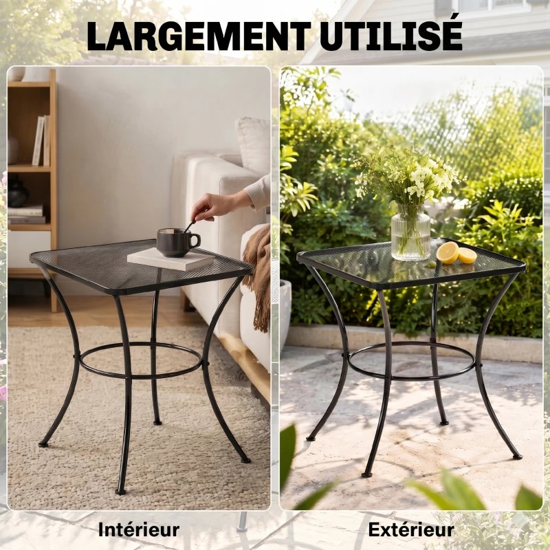 Outsunny Table Basse carrée Bistro de Jardin 45L x 45l x 50H cm piètement arqué Plateau maillé métal époxy