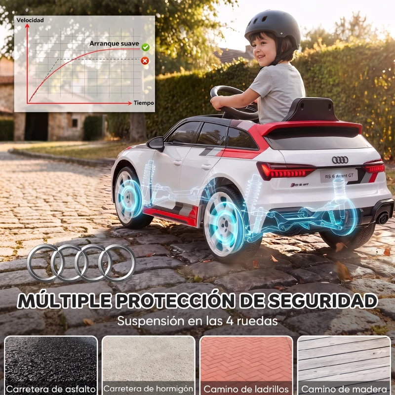 AIYAPLAY Coche Eléctrico para Niños Audi RS 6 Avant GT 12V con Mando a Distancia 2,4G Motor Doble Arranque Progresivo Suspensión