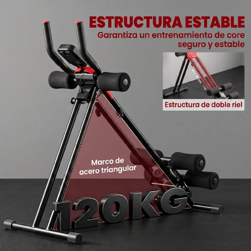 SPORTNOW Máquina Abdominales Plegable con Monitor LCD para Entrenamiento de Cuerpo Completo en Casa Rojo y Negro