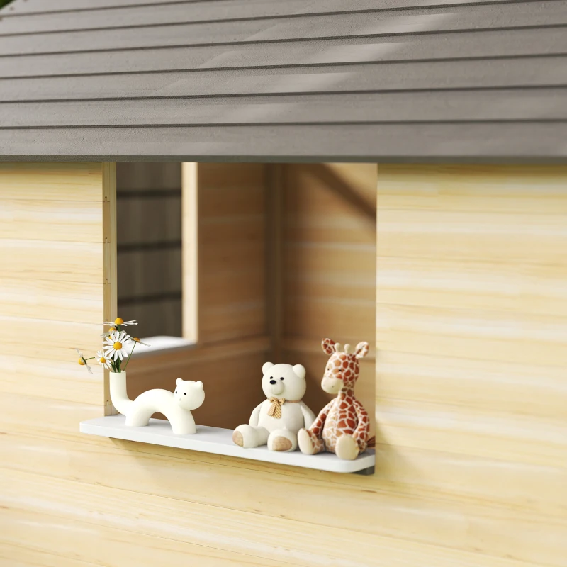 Outsunny Casita Infantil de Juegos Exterior para Niños de 3 -7 Años con Ventanas 2 Jardineras y 1 Banco 113x94x134,5 cm Natural