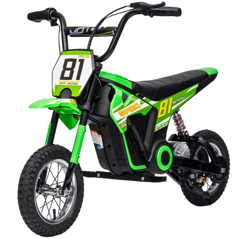 AIYAPLAY Kids Electric Motorbike, 24V Ride On Motorcycle with 3 Speeds and Rear Suspension, Dirt Bike for 8-12 Years Old, Green