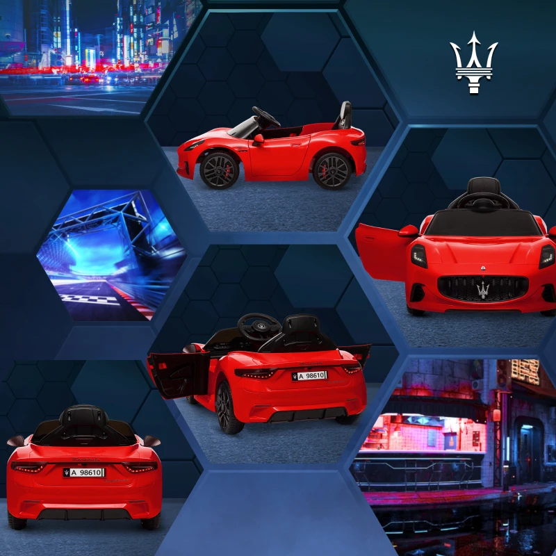AIYAPLAY Carro Elétrico para Crianças Maserati Gran Turismo Folgore 12V Controlo Remoto Faróis Buzina e Música MP3 98x59x43 cm Vermelho