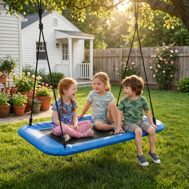 AIYAPLAY Nest Swing with Adjustable Ropes and Tree Straps, Basket Swing for Kids, 300KG Capacity for Indoor Outdoor, Blue