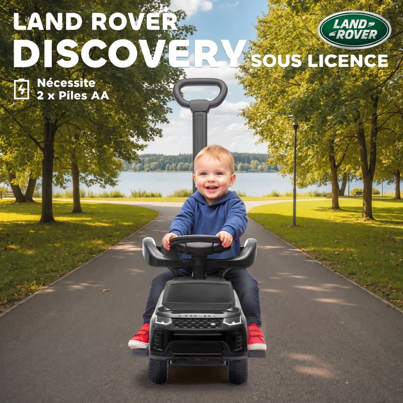 AIYAPLAY Porteur enfants Land Rover Discovery sous licence, porteur voiture à pousser avec poignée amovible, 84x40x94,5cm, noir