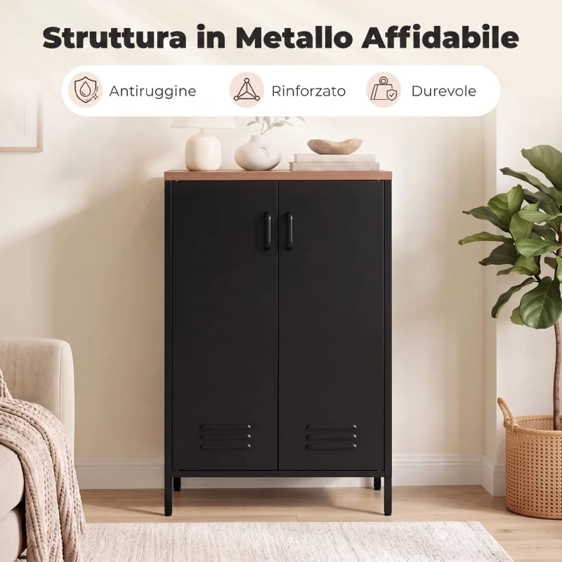 HOMCOM Credenza in Metallo con 2 Ante e Ripiano Regolabile, 65x35x105 cm, Nero