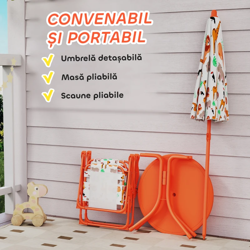 AIYAPLAY Set de Grădină pentru Copii, Masă de Picnic cu Umbrelă, Portocaliu