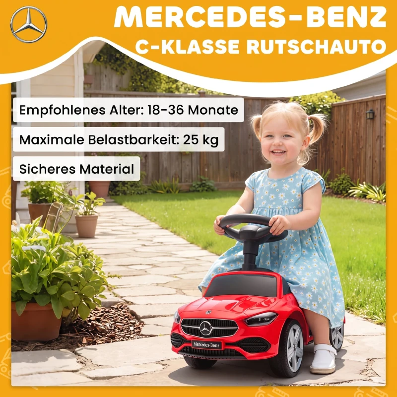 AIYAPLAY Mercedes-Benz C-Klasse loopauto met claxon, motorgeluiden en opbergruimte, 18-36 maanden, rood