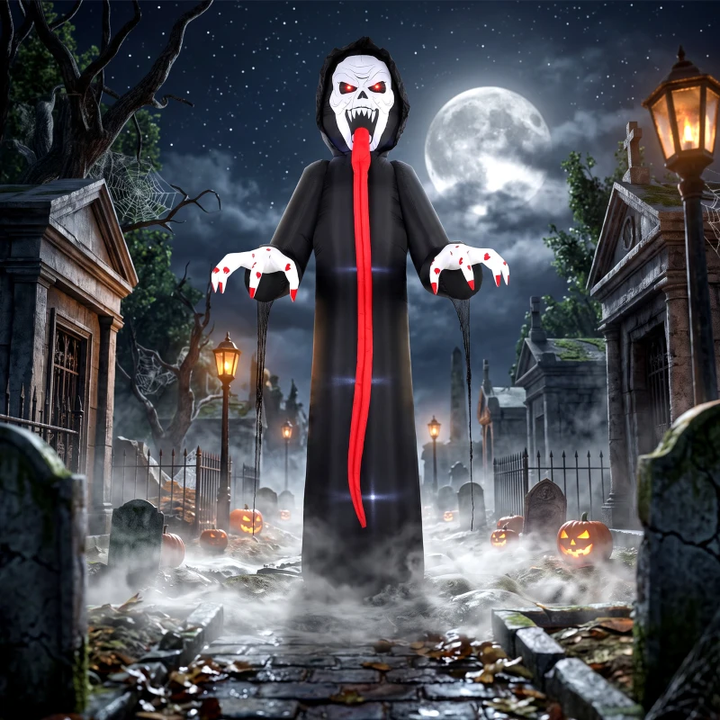 Outsunny Opblaasbaar Halloween-skelet 310 cm met geïntegreerde ledverlichting, griezeldecoratie voor binnen en buiten