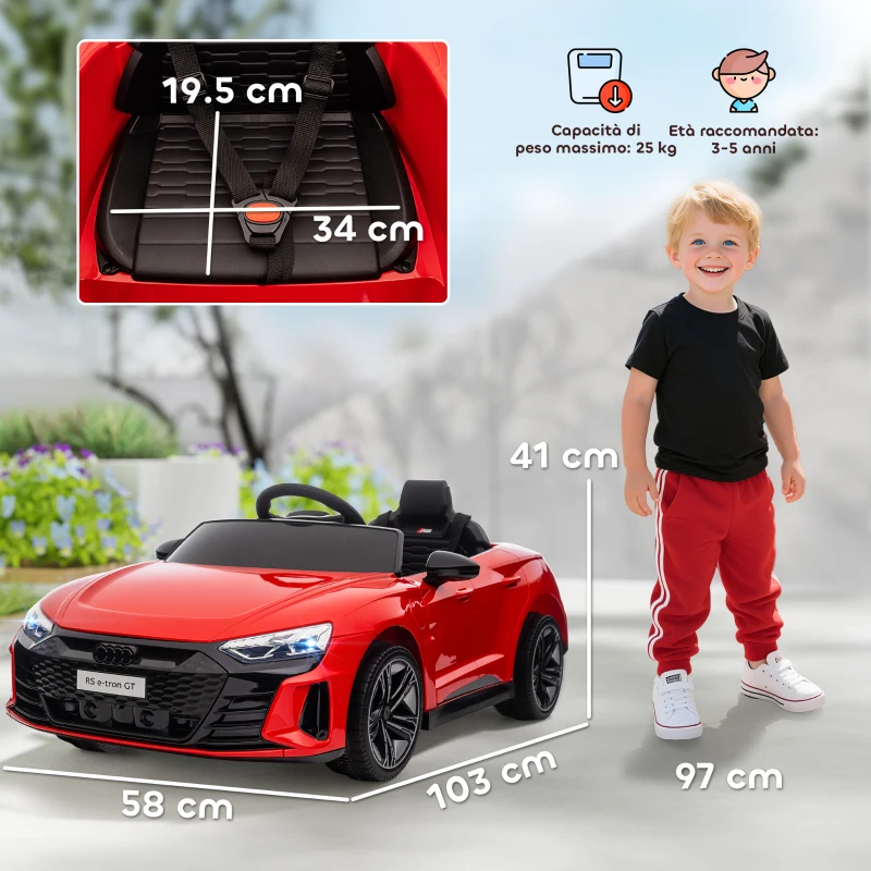 HOMCOM Macchina Elettrica per Bambini 5 Anni max Licenza Audi con Pulsanti, Cinture e Fari, 103x58x41 cm, Rossa e Nera
