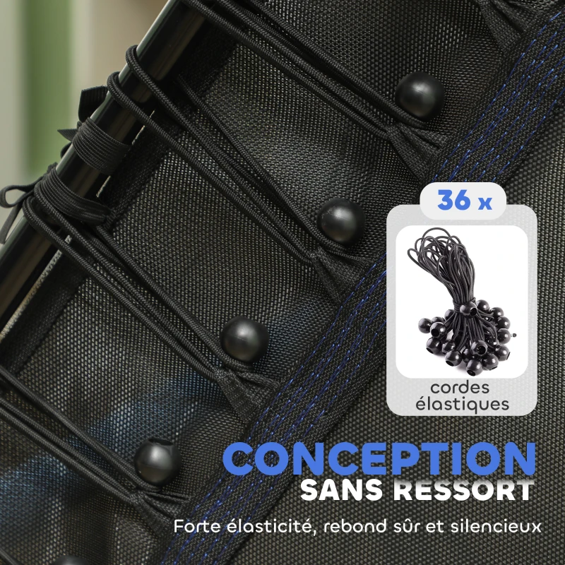 HOMCOM Trampoline pour enfant 1,22 x 1,11 x 1,9 m filet de sécurité porte zippée 6 poteaux rembourrés inclus bleu noir