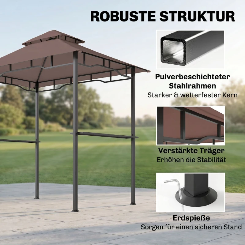 Outsunny Barbecuepaviljoen barbecuetent tuintent balkon barbecue paviljoen dubbel dak staal