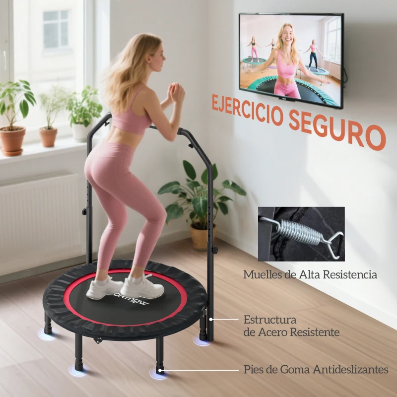 SPORTNOW Cama Elástica Plegable Ø102 cm con Mango Ajustable Marco de Acero para Entrenamiento Piernas Cuerpo Rojo y Negro