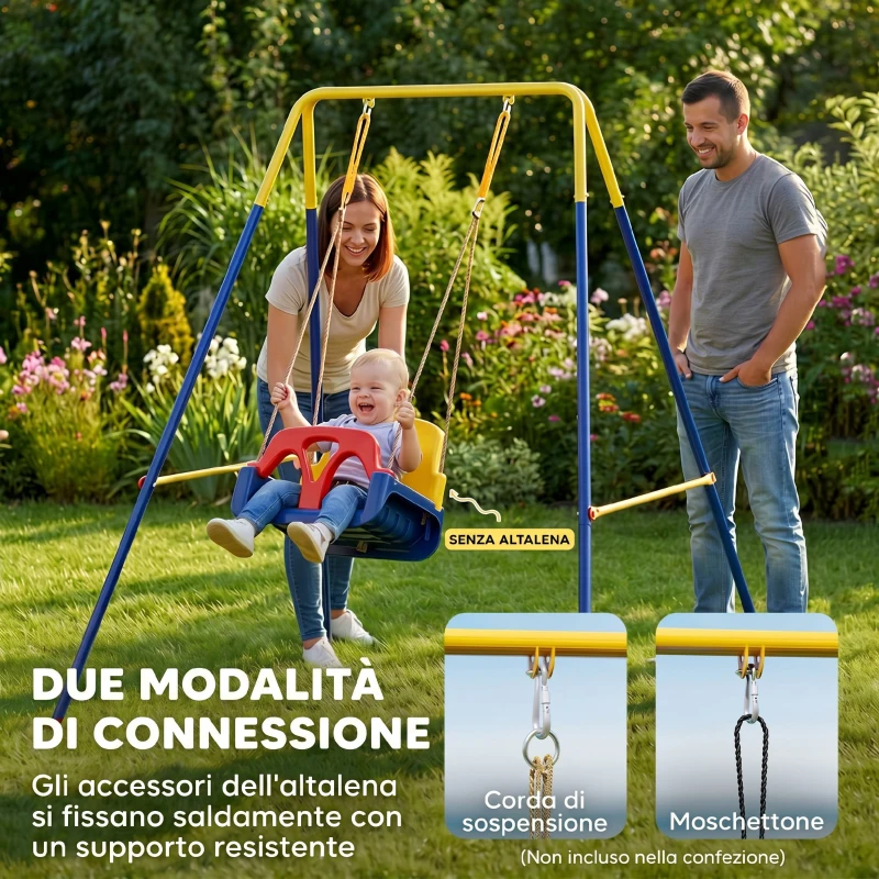 AIYAPLAY Struttura per Altalena da Giardino con 2 Ganci, in Acciaio, 128x155x157 cm, Giallo e Blu