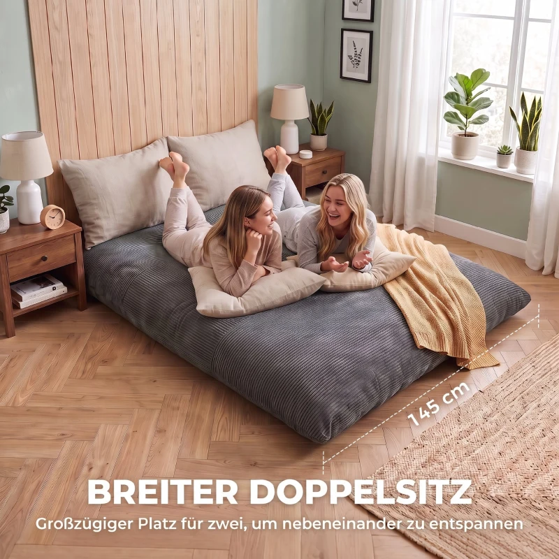 HOMCOM 2-in-1 vloerstoel van cord, inklapbare vloersofa voor lezen, gamen en mediteren, slaapbank voor de slaapkamer