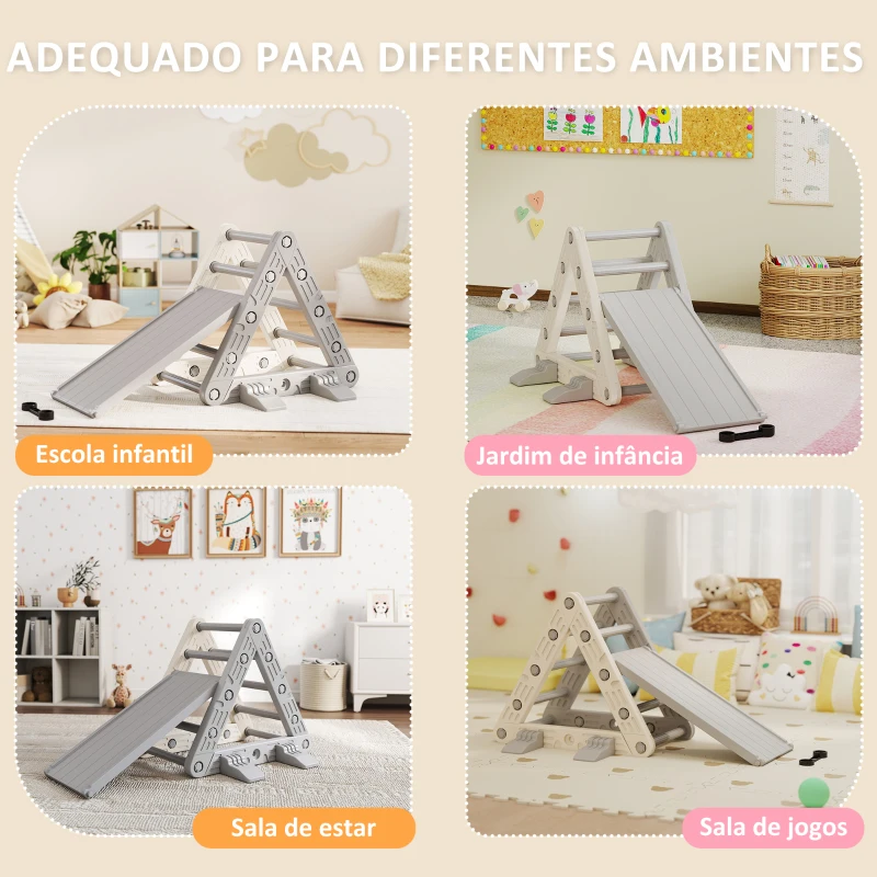 AIYAPLAY Escalada para Crianças de 18-48 Meses 4 em 1 com Arco de Escalada Baloiço Rampa e Escorrega 164x70x57 cm Cinza e Branco