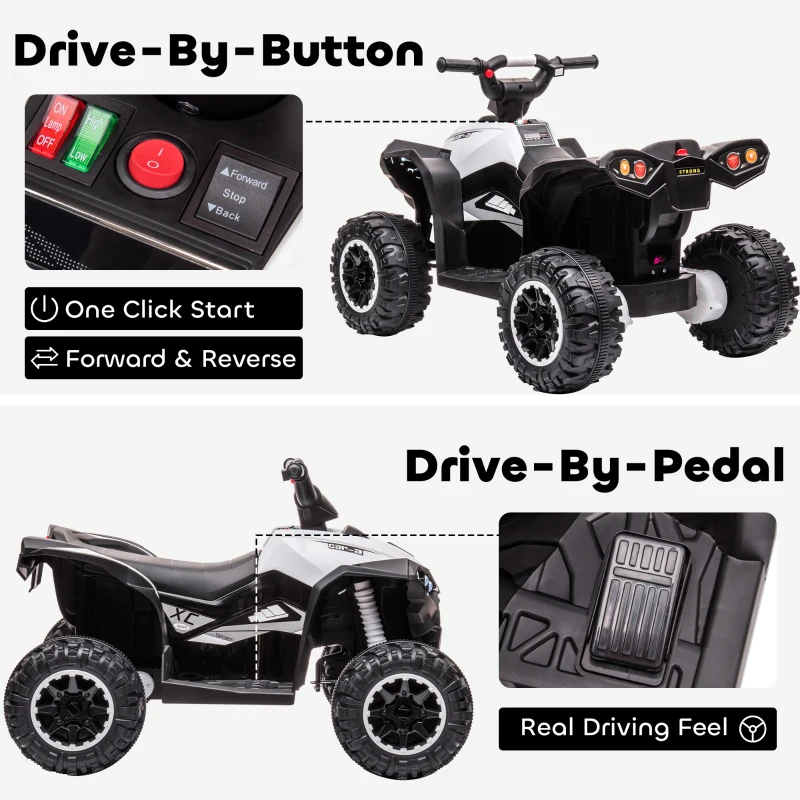 HOMCOM 12V Ride-On Quad Bike w/ Music, Horn, for Ages 3-5 Years - White